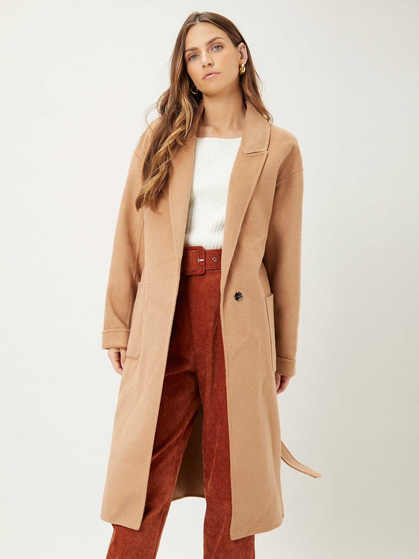 Wool Blend Belted Overcoat