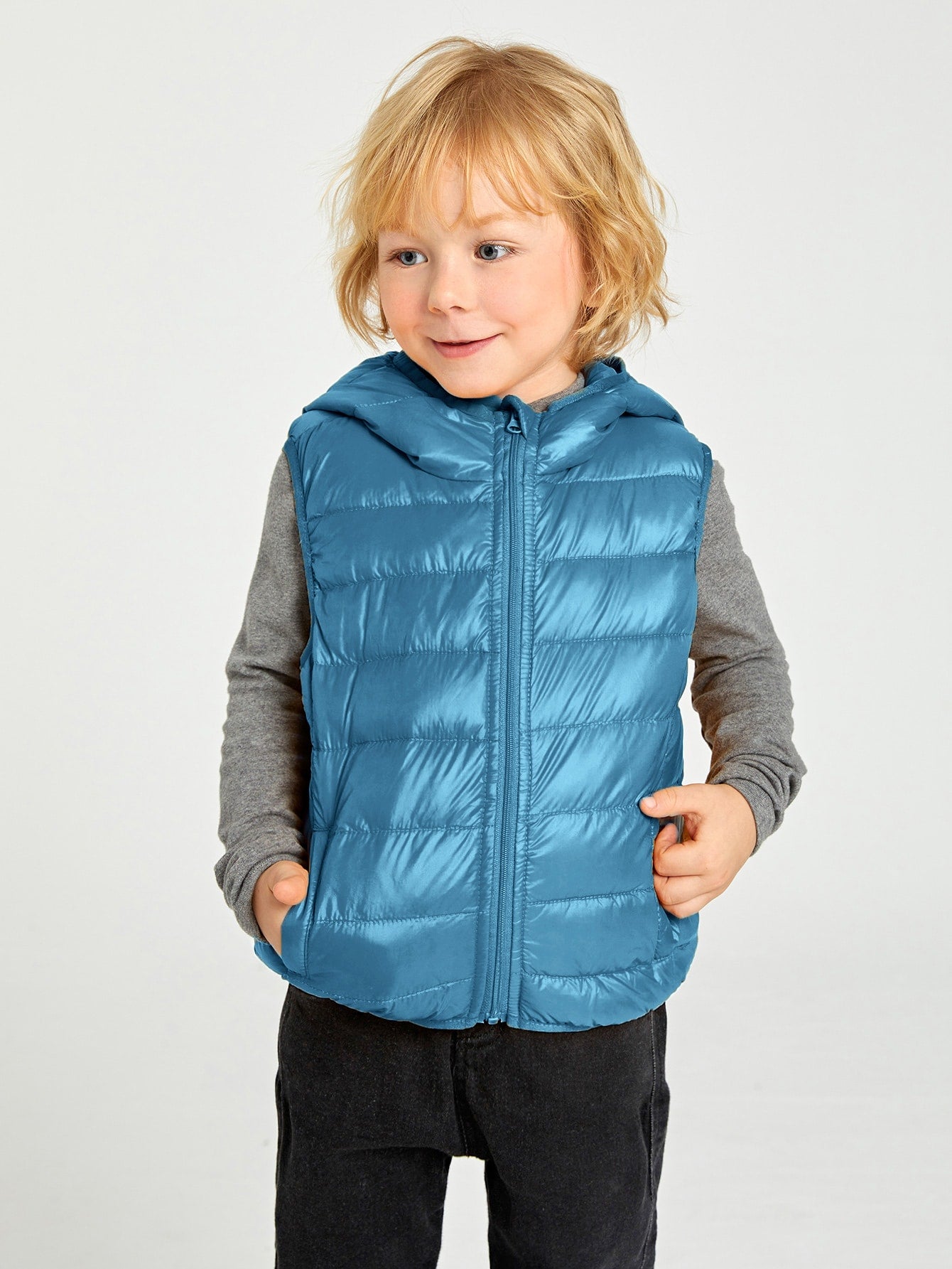 Toddler Boys Zipper Up Hooded Vest Down Coat