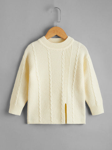 Toddler Girls Cable Knit Split Hem Drop Shoulder Sweater