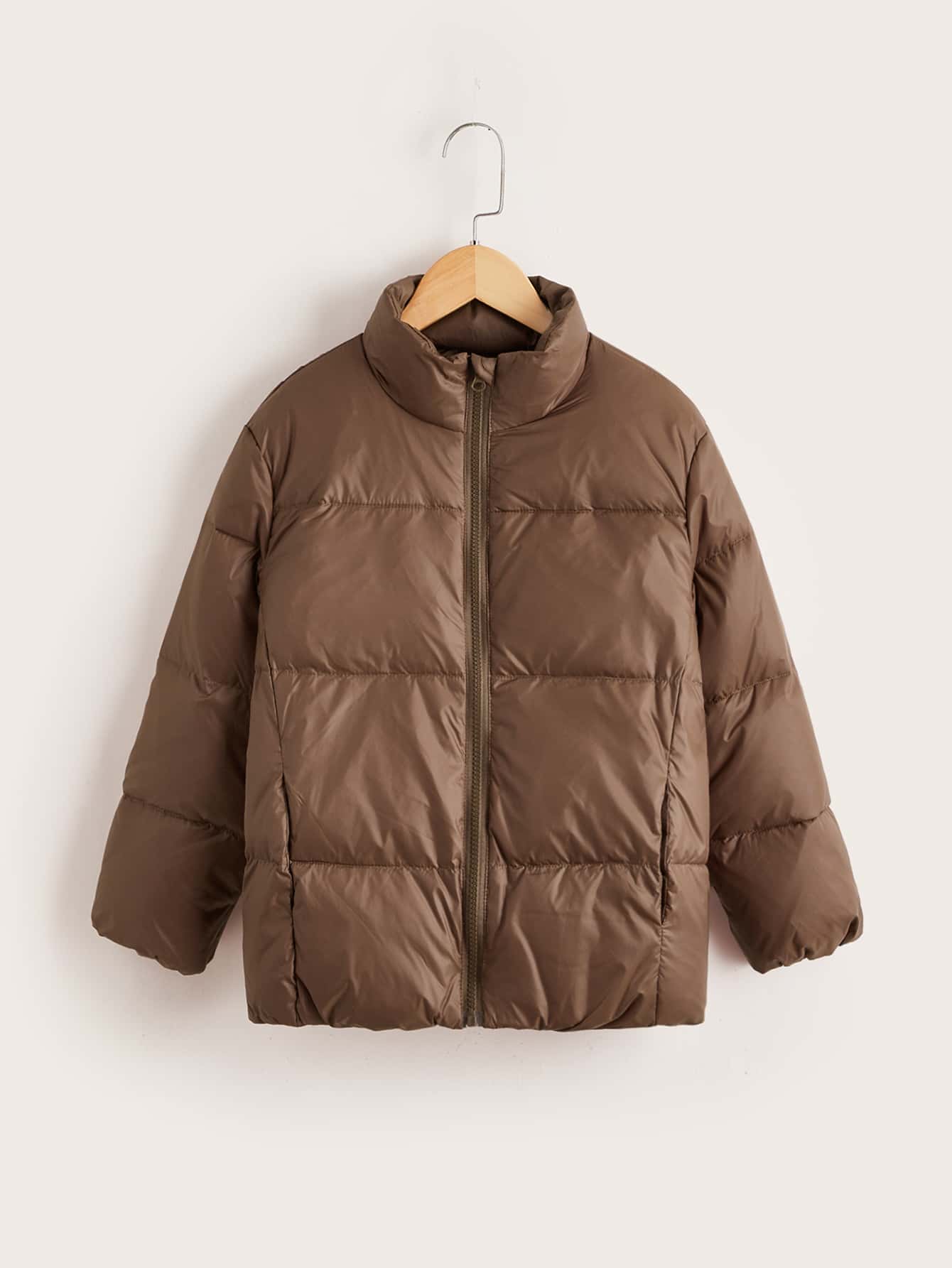 Boys Zipper Front Solid Down Coat