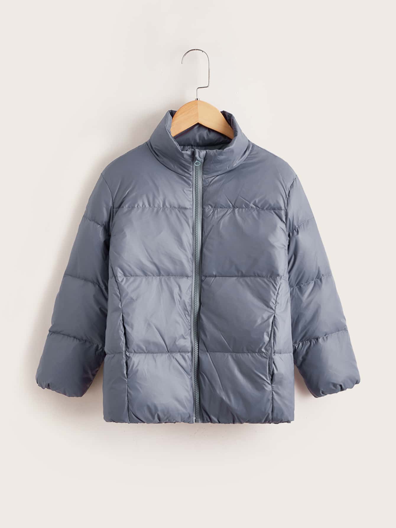 Boys Zipper Front Solid Down Coat