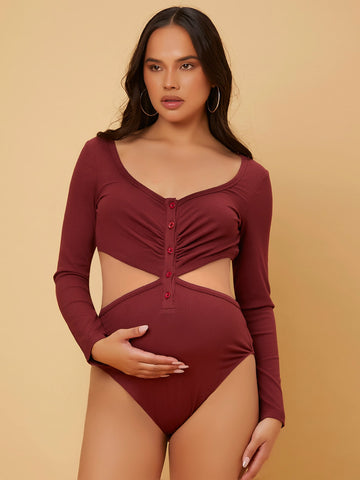 Maternity Cut Out Waist Ruched Bodysuit