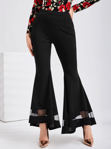 Mesh Insert Flare Leg Pants