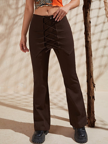 Lace Up Front Flare Leg Pants