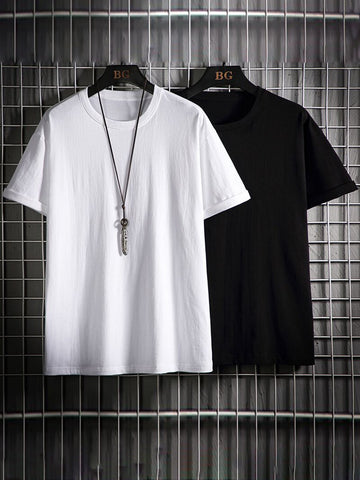 Men 2pcs Drop Shoulder Solid Tee