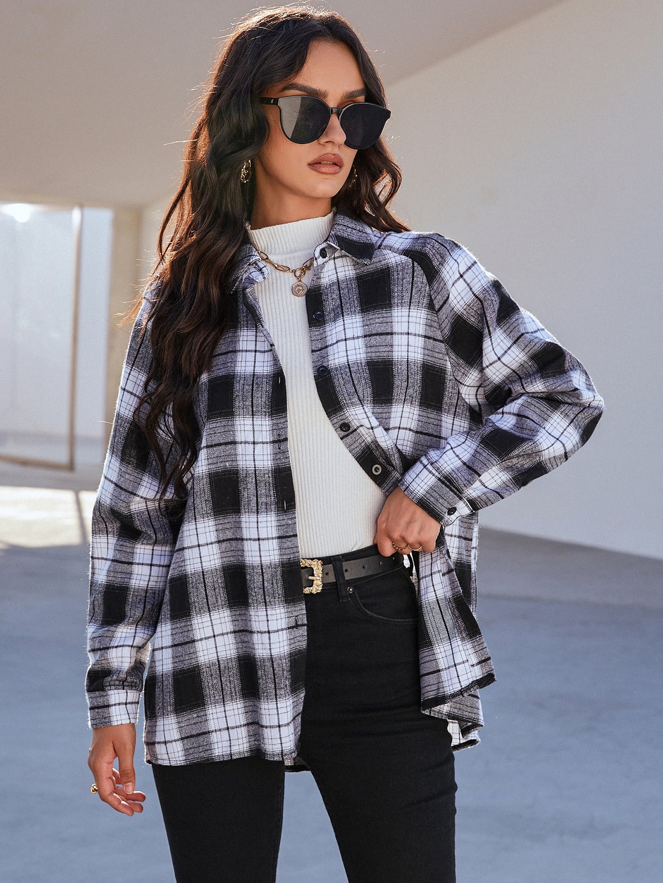 Plaid Raglan Sleeve Shirt