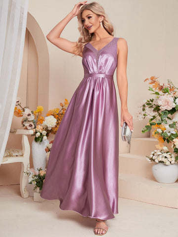 Contrast Polka Dot Mesh Satin Bridesmaid Dress