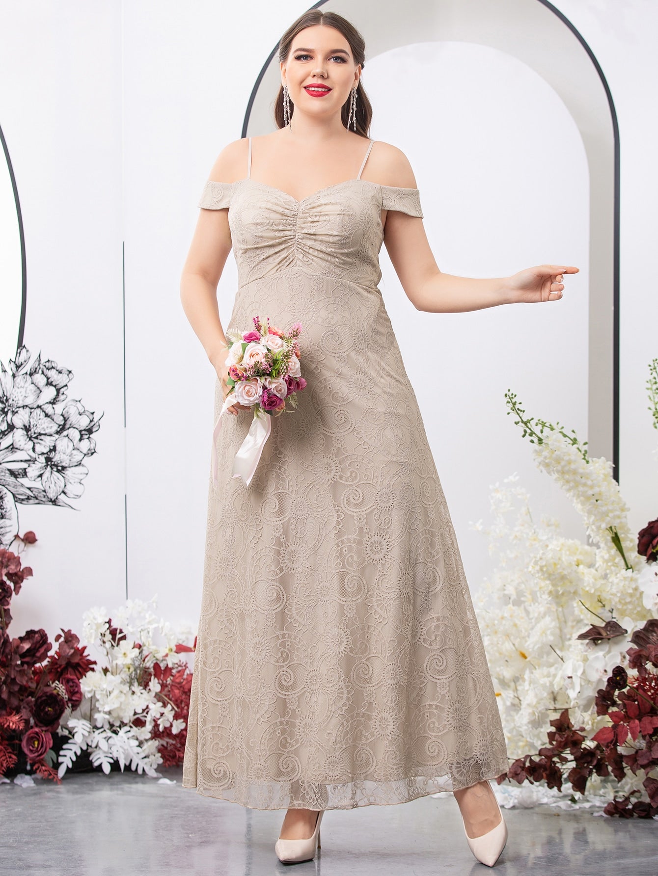 Plus Cold Shoulder Lace Bridesmaid Dress