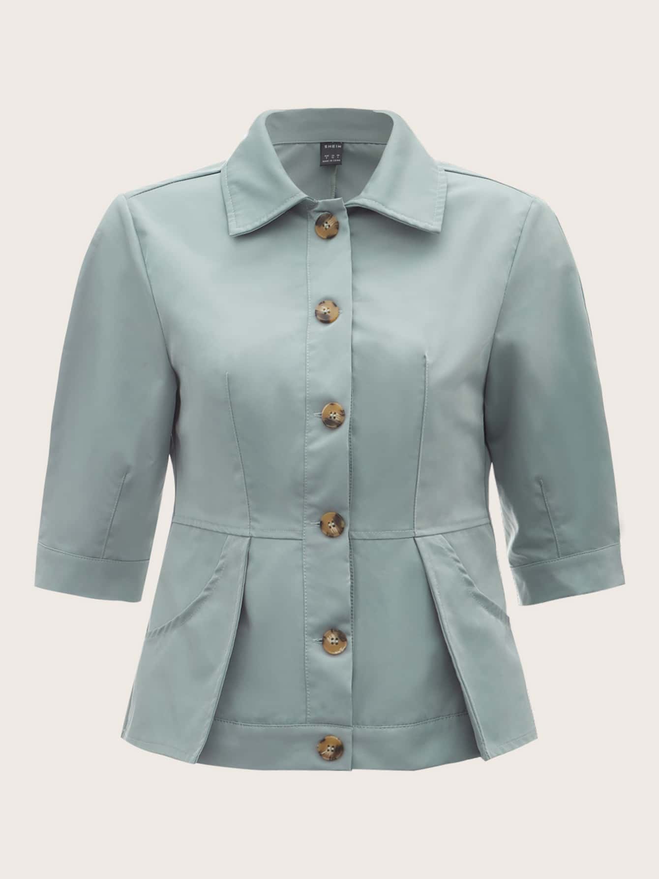 Collared Buttoned Front Foldover Hem Shirt