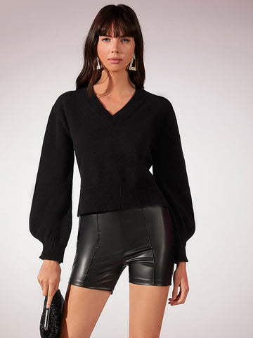 Lantern Sleeve Ring Tie Back Sweater