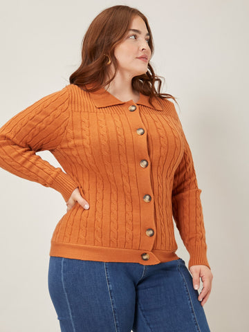 Plus Viscose Cable Knit Cardigan