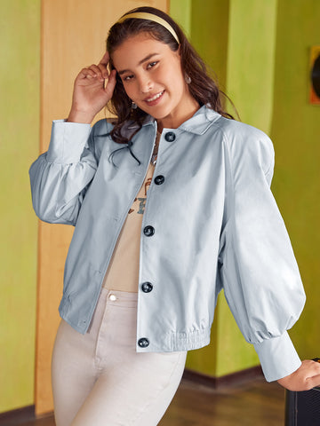 Lantern Sleeve Button Front Jacket