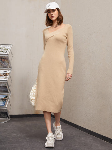 Surplice Neck Ribbed Knit Dress