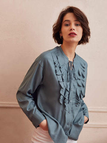 Lyocell Ruffle Trim Blouse