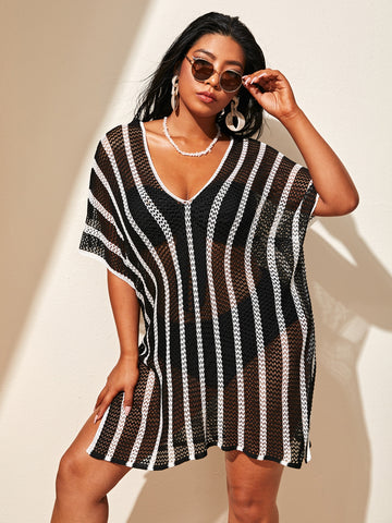 Summer Beach Plus Striped Cover Up