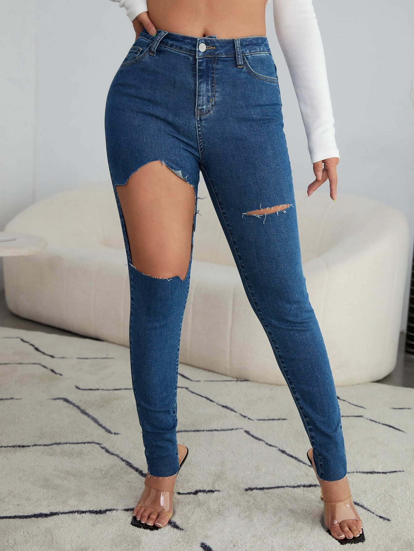 High Waist Ripped Skinny Jeans