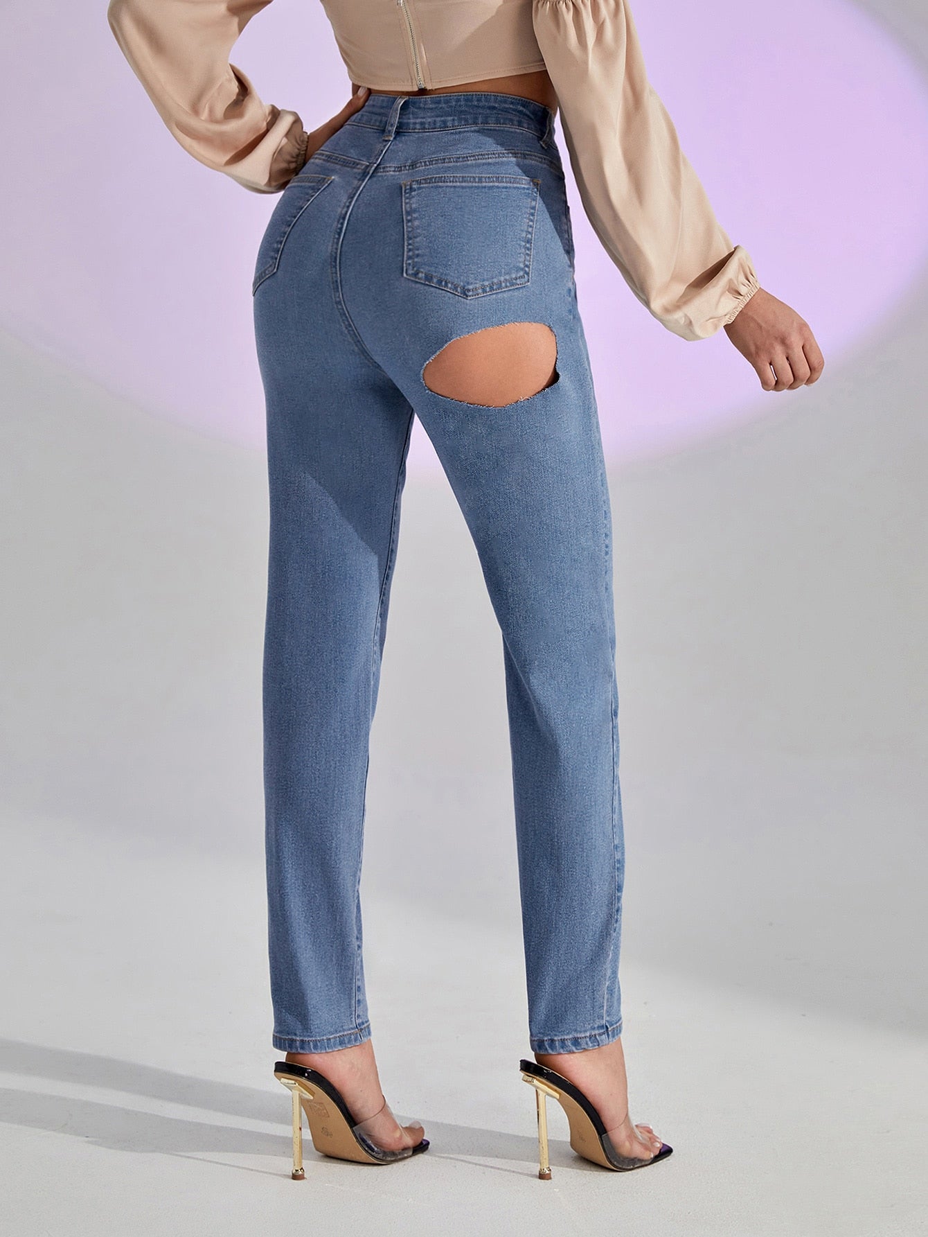 High Waist Cut Out Jeans