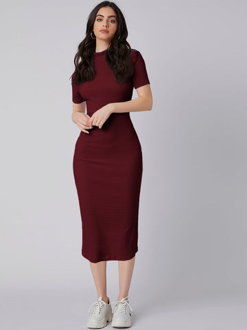 Mock Neck Slit Back Bodycon Dress