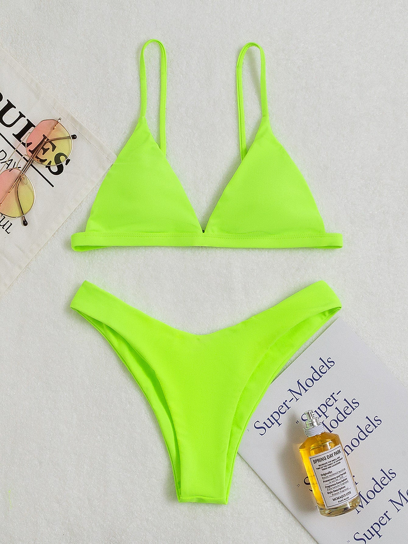 Summer Beach Neon Triangle Top & High Cut Bottom Bikini Bathing Suit