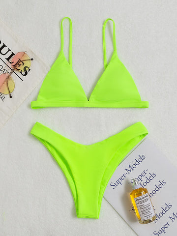 Summer Beach Neon Triangle Top & High Cut Bottom Bikini Bathing Suit