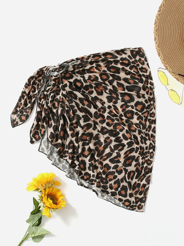 Summer Beach Plus Leopard Knot Waist Cover Up Skirt