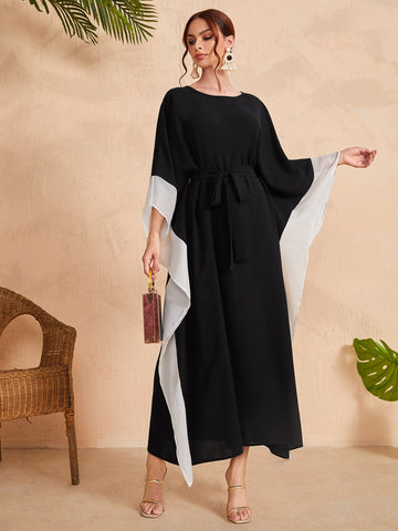 Colorblock Belted Kaftan Dress