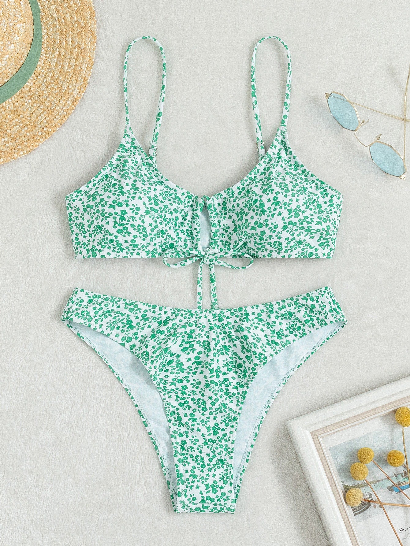 Summer Beach Ditsy Floral Print Tie Front Bikini