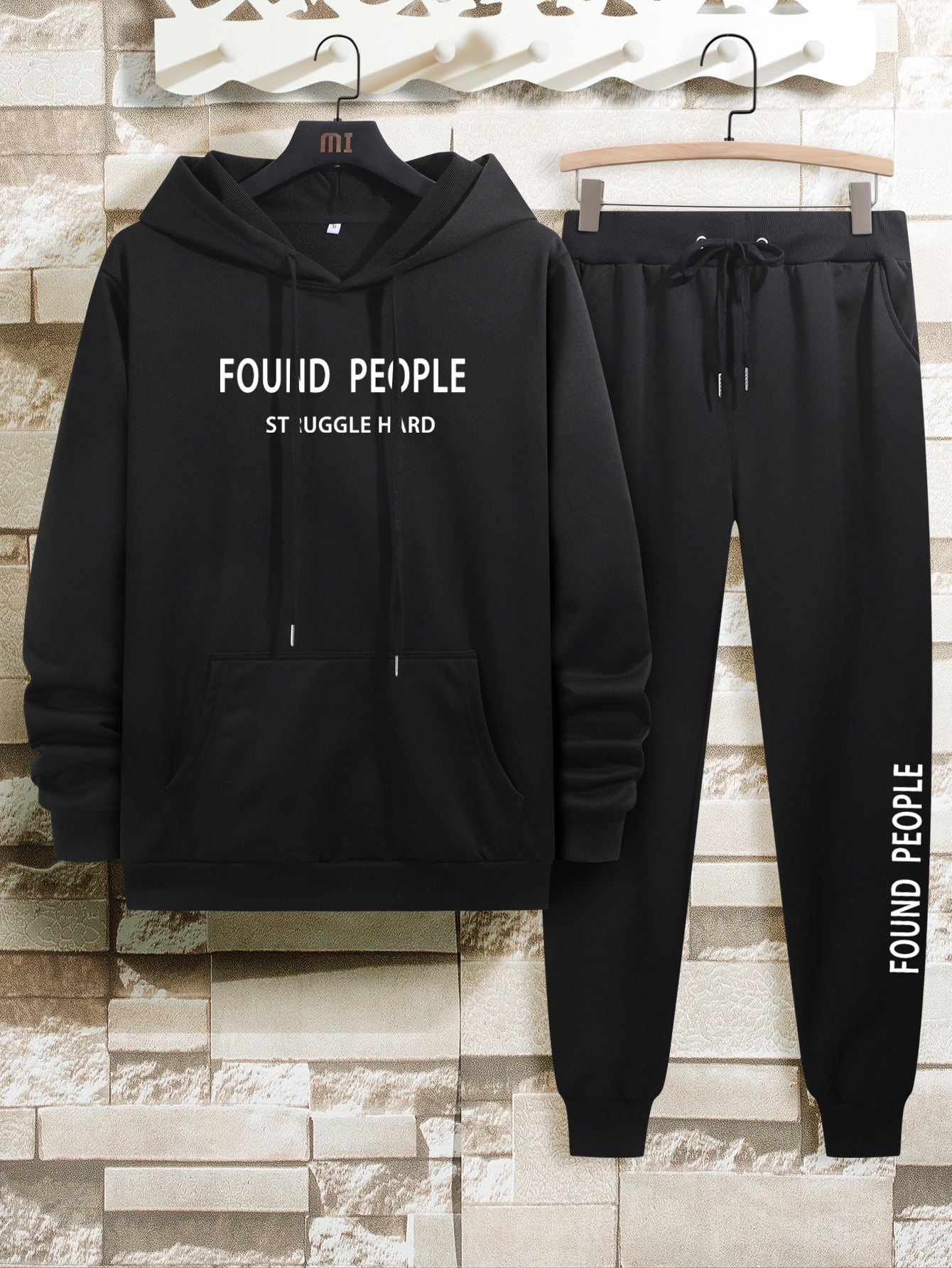 Men Letter Graphic Drawstring Hoodie & Sweatpants