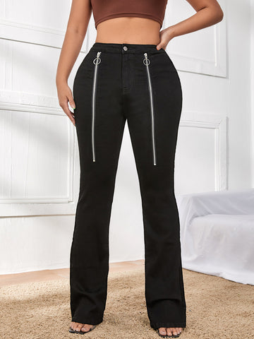 High Waist Zip Detail Bootcut Leg Jeans