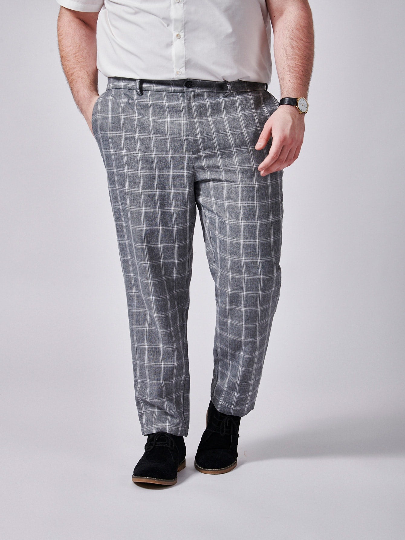 Men Plus Plaid Slant Pocket Pants