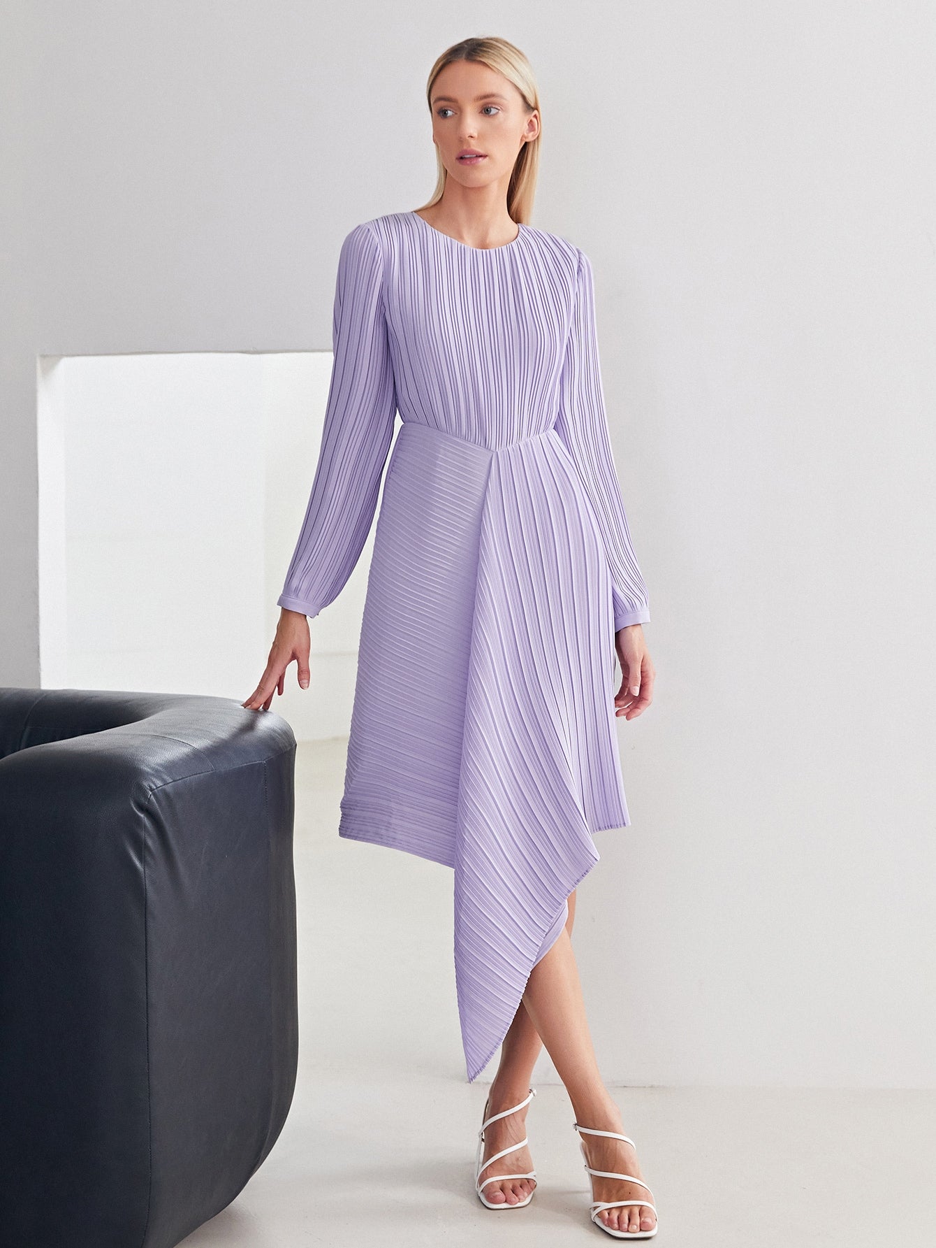 PLEATED ASYMMETRICAL DRESS WITHOUT BELT