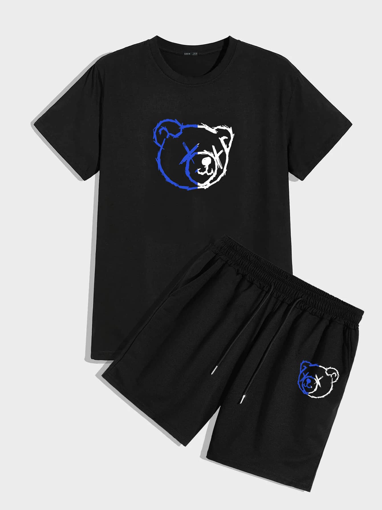 Men Plus Cartoon Bear Graphic Tee & Track Shorts