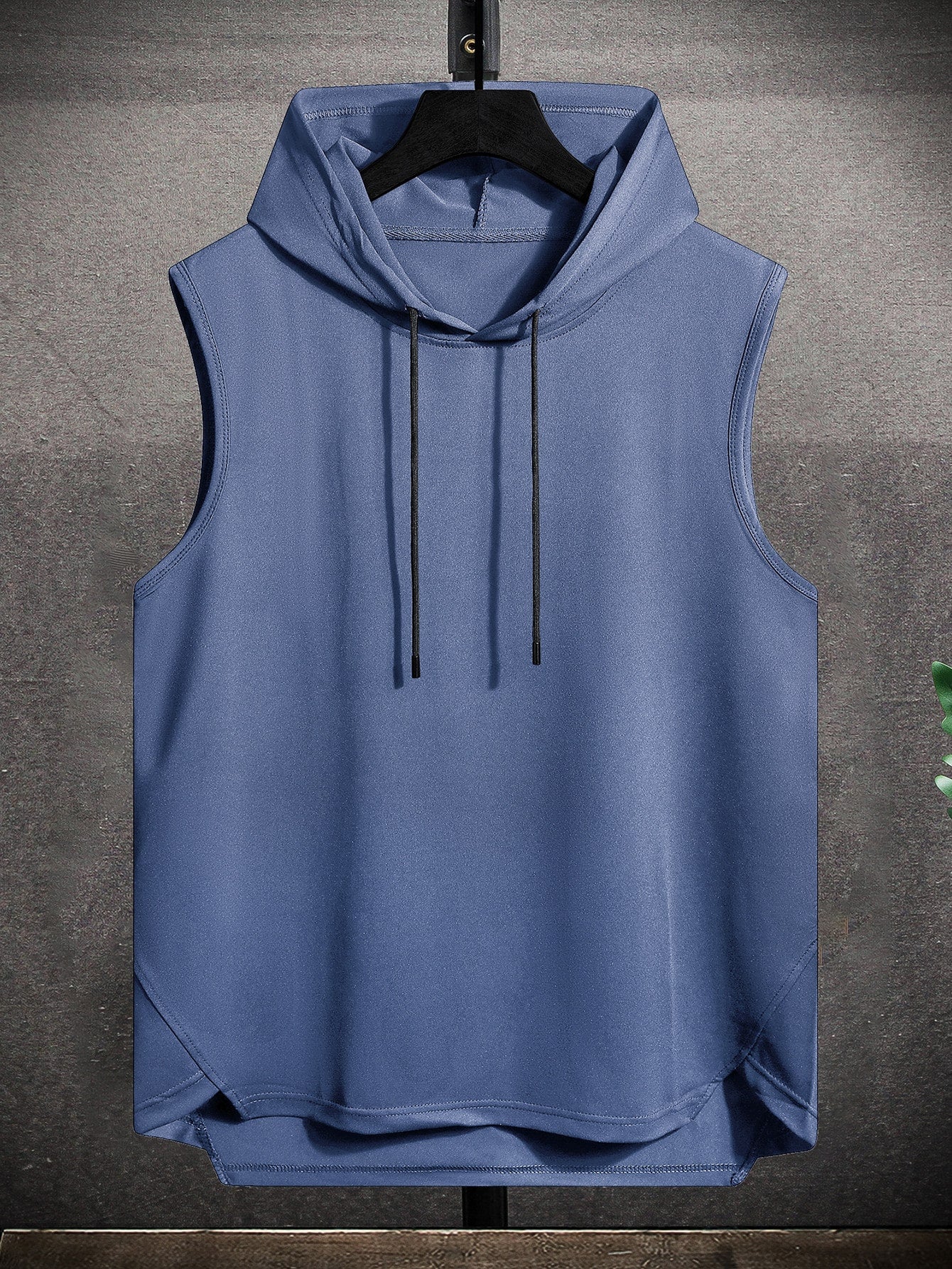 Men Drawstring Hooded High Low Hem Tank Top