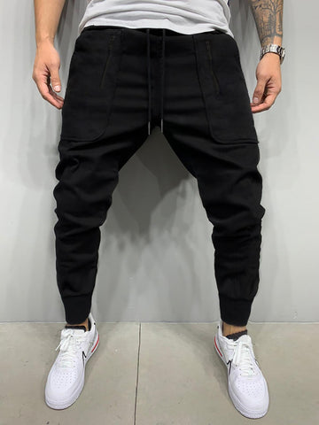 Men Zip Detail Slant Pocket Drawstring Waist Pants