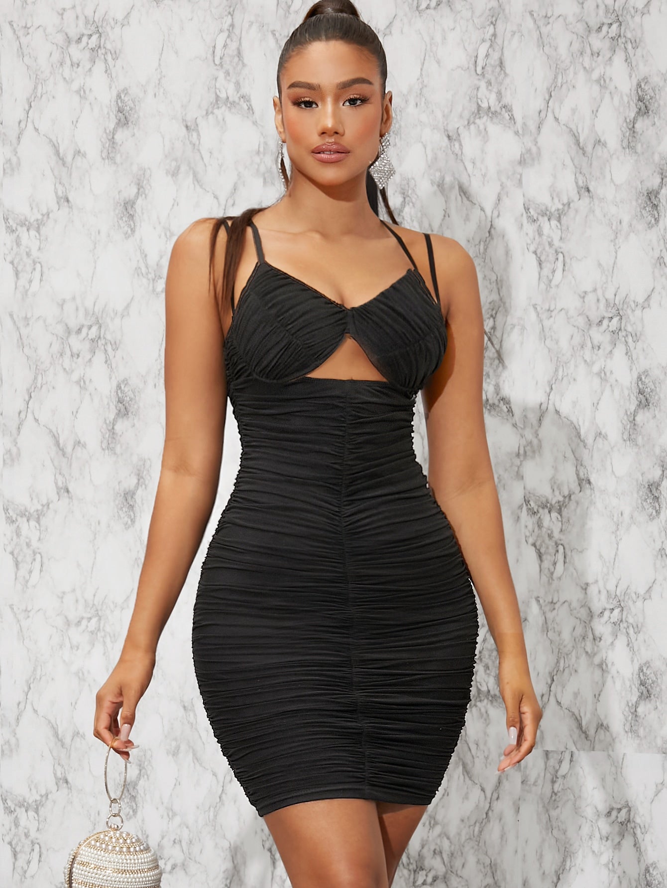 1pc Cutout Front Crisscross Back Ruched Dress