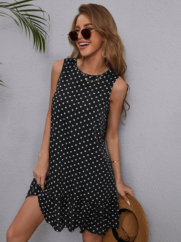 Polka Dot Ruffle Hem Dress