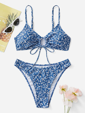 Summer Beach Ditsy Floral Print Tie Front Bikini