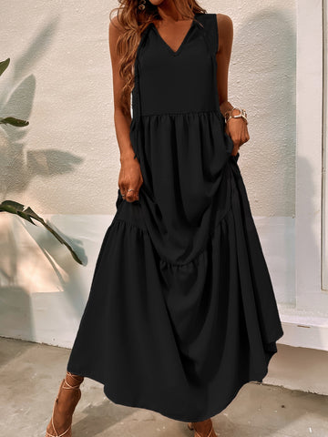 Tie Front Ruffle Hem Maxi Dress