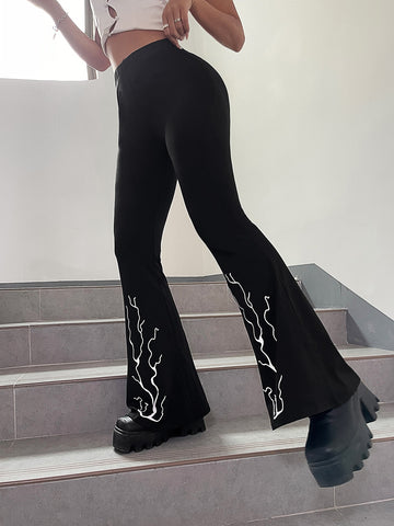 Lightning Print Flare Leg Pants