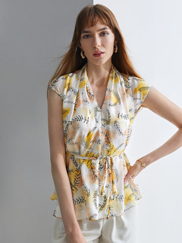 100% SILK PRINTED BELTED TOP