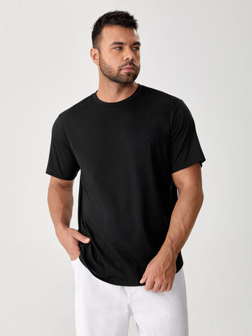 Men Plus Solid Round Neck Tee