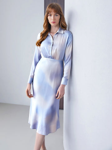 SILK TIE-DYE GATHERED DRESS