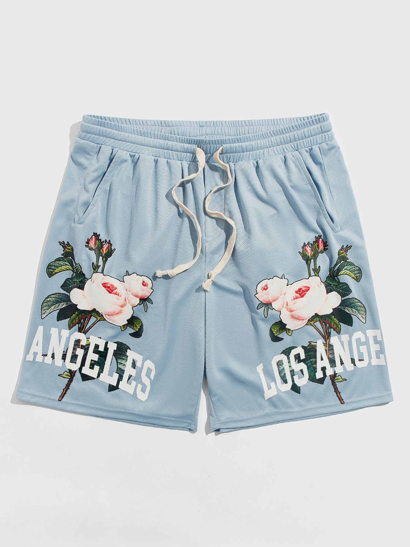 Men's Loose Fit Drawstring Waist Shorts With Floral And Letter Prints