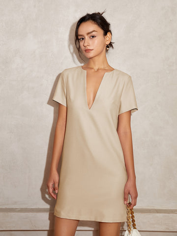 Notched Neck Keyhole Back Tunic Dress