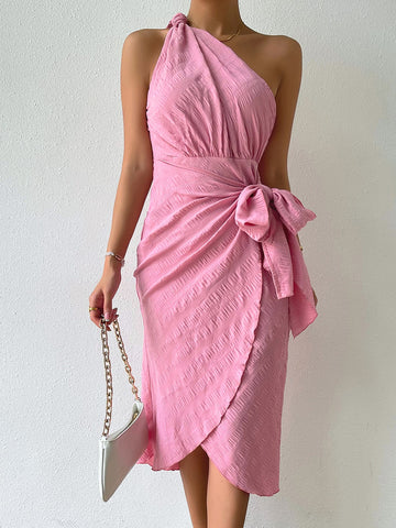 One Shoulder Knot Side Wrap Dress