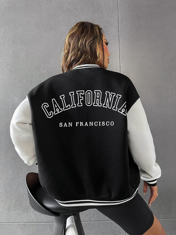 Letter Graphic Drop Shoulder Bomber Jacket