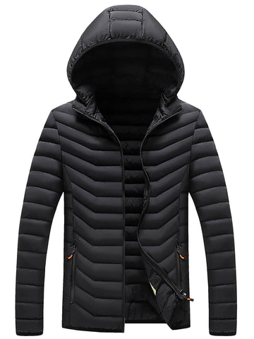 Men's Winter Casual Zip Up Detachable Hooded Puffer Coat