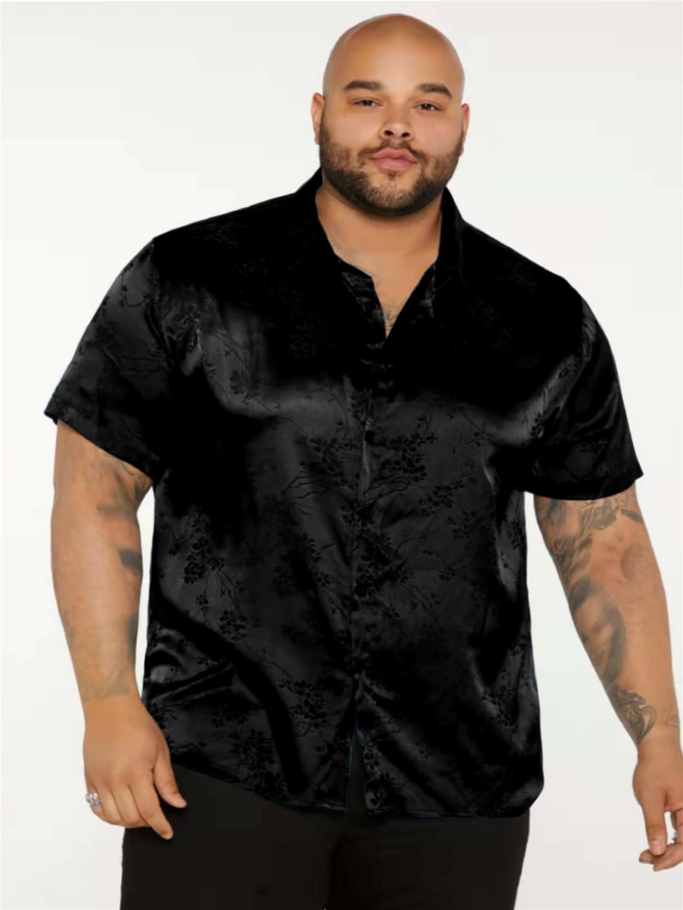 Men Plus Floral Jacquard Satin Shirt