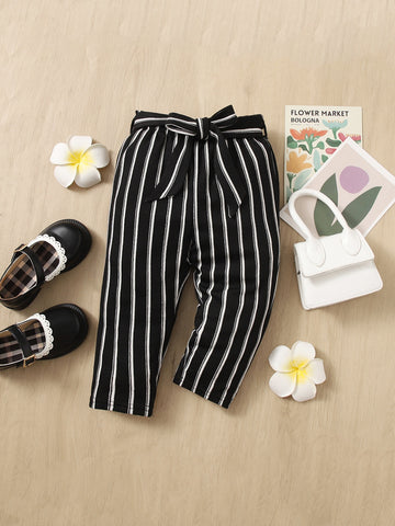 Baby Striped Print Belted Pants