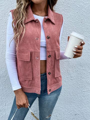 Flap Pocket Corduroy Vest Jacket